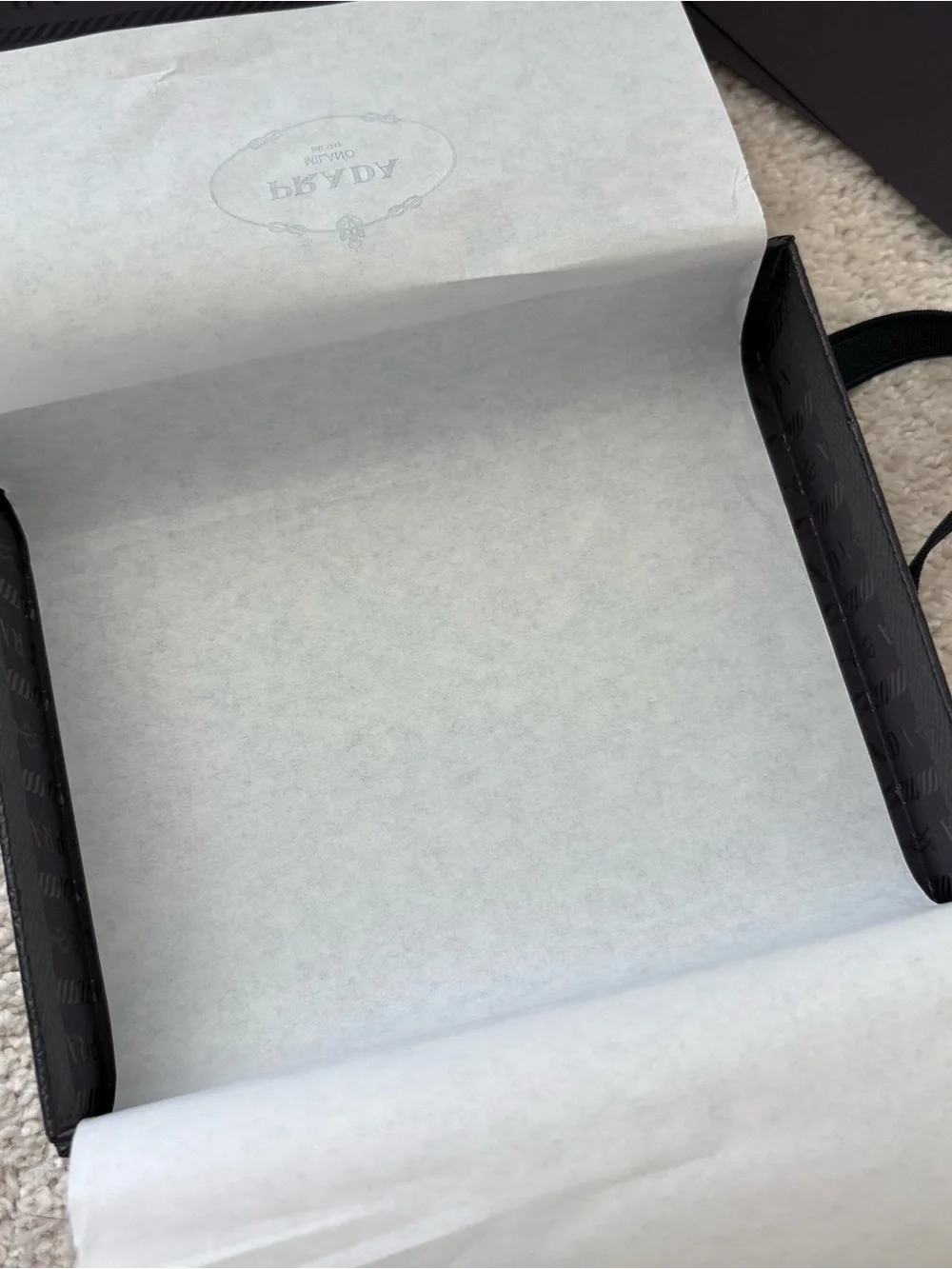 Prada Navy and silver Textured Saffiano Gift box and elastic